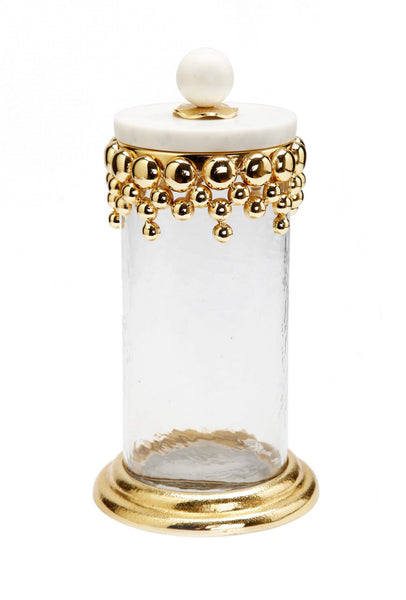 Hammered Glass Canister w/Gold Design and Marble Lid (Size Options)