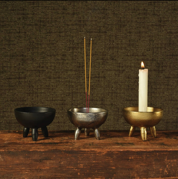 Taper Candle & Incense Holder - Black