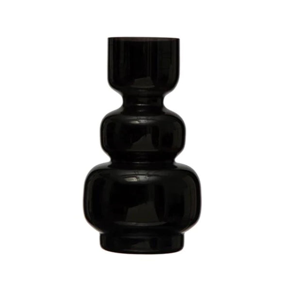 3 Tier Black Glass Vase