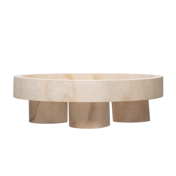 Decorative Paulownia Wood Footed Tray, Natural