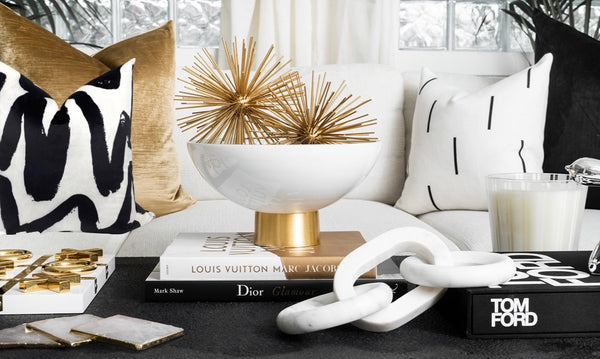 White Glass Bowl on Gold Base