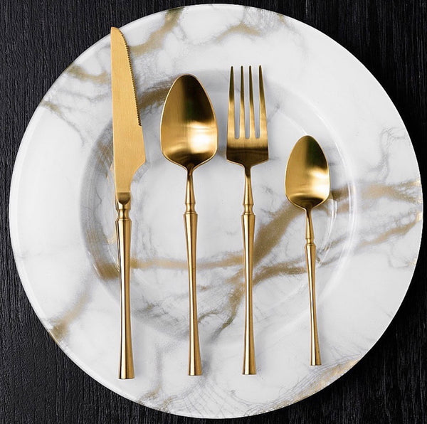 Gold/White Marble Dinner Plates - Set of 4