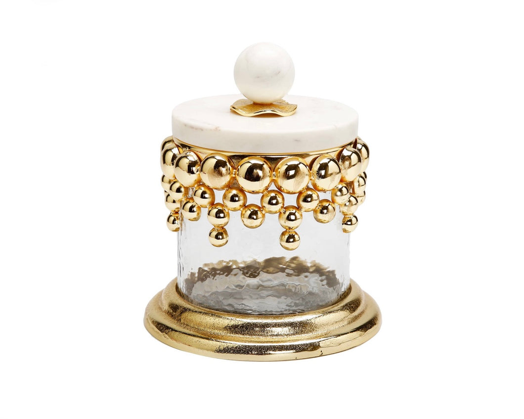 Hammered Glass Canister w/Gold Design and Marble Lid (Size Options)