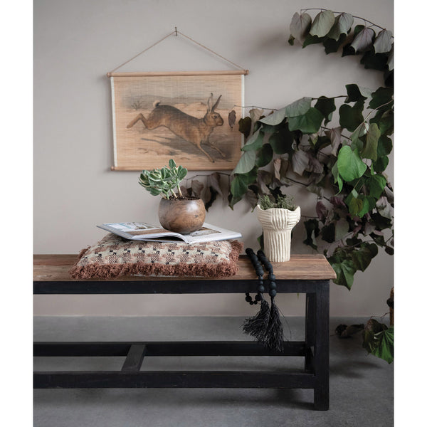 Acacia Wood Bead Garland with Raffia Tassel