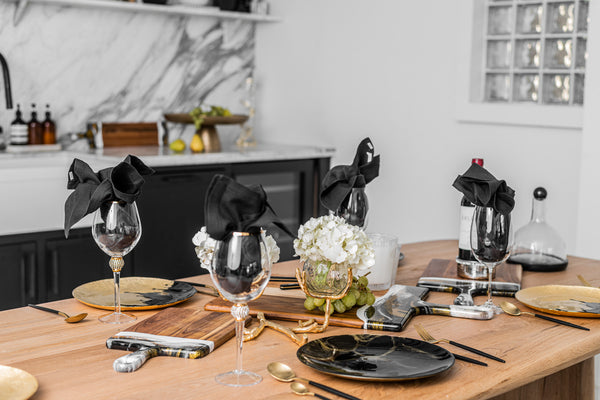 Black/Gold Marbleized Dinner Plates (Set of 4)