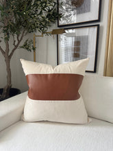 Load image into Gallery viewer, Beige Velvet - Leather Striped Pillow
