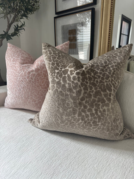 Taupe Leopard Velvet Cut Pillow