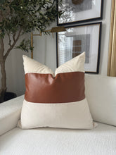 Load image into Gallery viewer, Beige Velvet - Leather Striped Pillow
