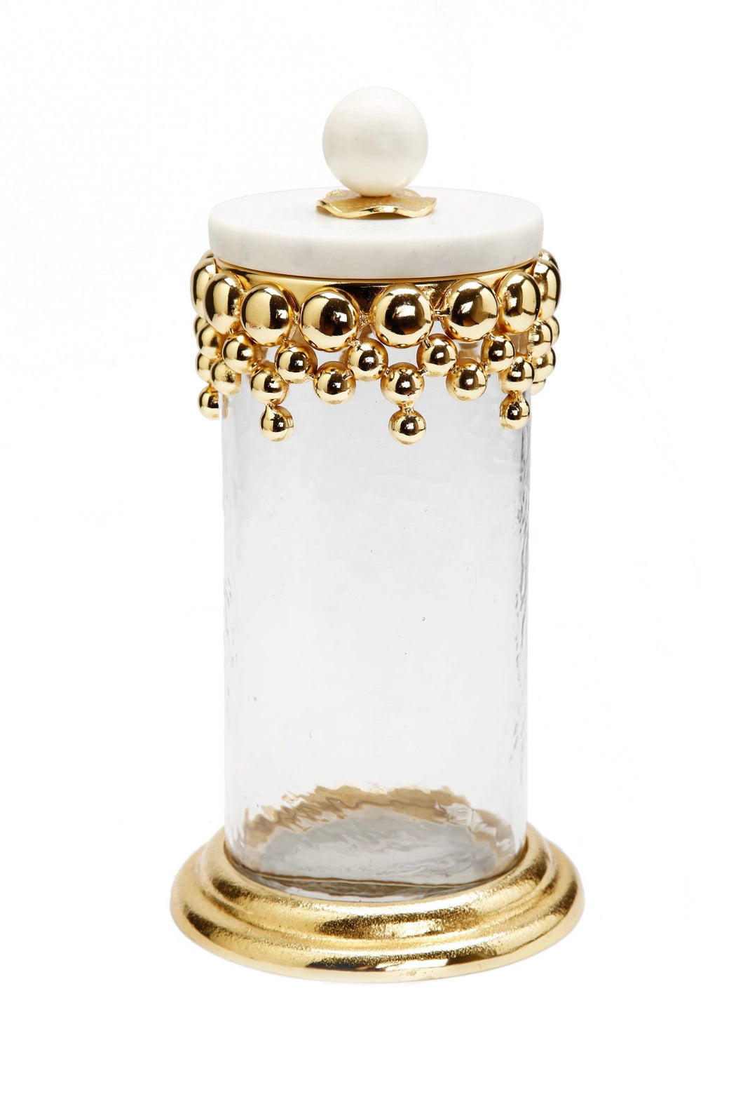 Hammered Glass Canister w/Gold Design and Marble Lid (Size Options)