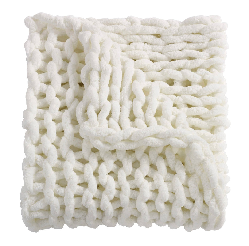 Ivory Chenille Chunky Knit Throw
