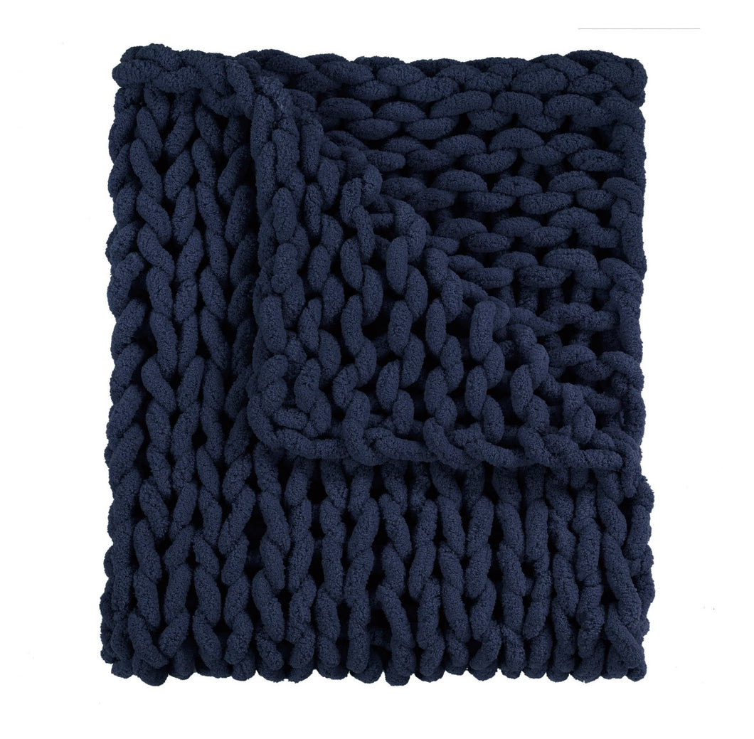 Navy Chenille Chunky Knit Throw