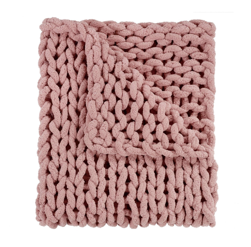 Blush Chenille Chunky Knit Throw Visually Rich