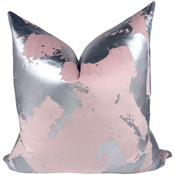 Pink Velvet w/Silver Foil Abstract Pillow