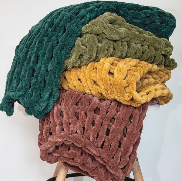 Olive Chenille Chunky Knit Throw
