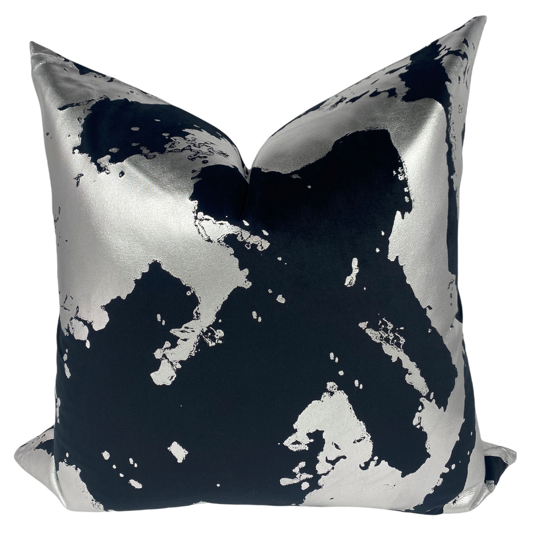 Black Velvet w/Silver Foil Abstract Pillow