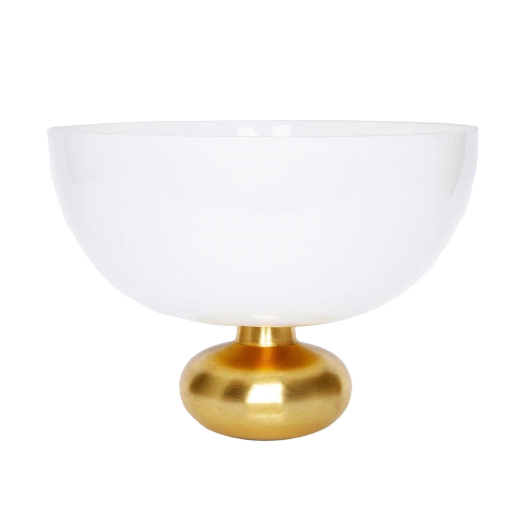 White Glass Bowl With Gold Base