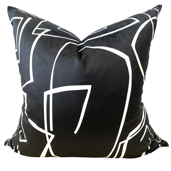 Black - White Lines Abstract Pillow
