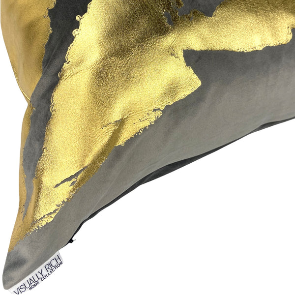 Gray Velvet w/Gold Foil Abstract Pillow