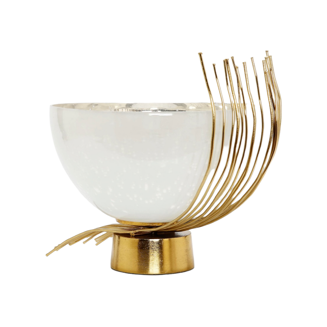 Opaque Glass Bowl Gold Twig Base