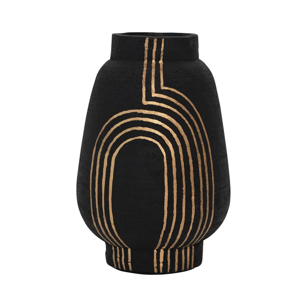 Hand-Painted Black and Gold Terracotta Vase