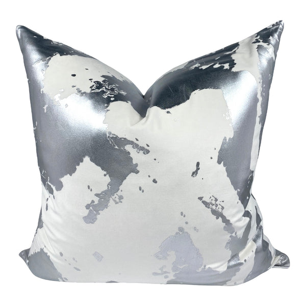 White Velvet w/Silver Foil Abstract Pillow