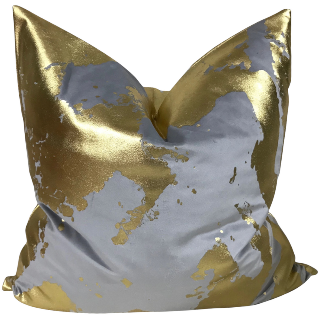 Gray Velvet w/Gold Foil Abstract Pillow