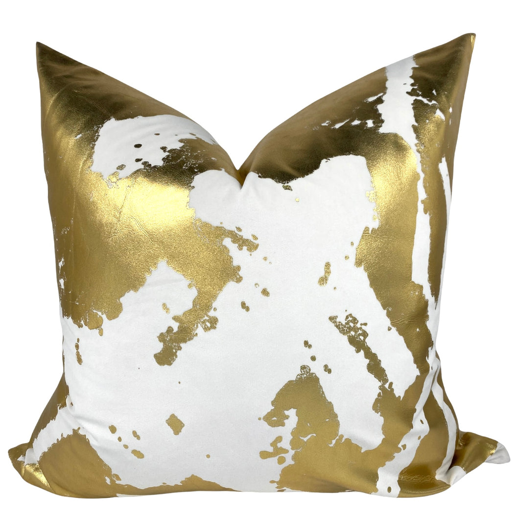 White Velvet w/Gold Foil Abstract Pillow