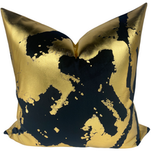 Load image into Gallery viewer, Black Velvet w/Gold Foil Abstract Pillow
