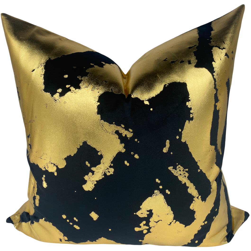 Black Velvet w/Gold Foil Abstract Pillow
