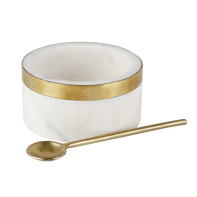 Marble Bowl w/Brass Spoon Set